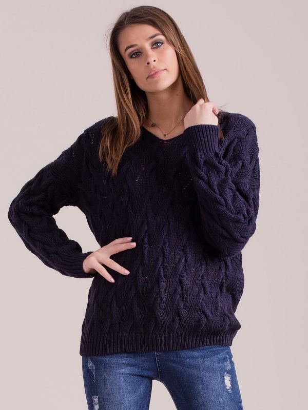 Wholesale Navy blue braided sweater