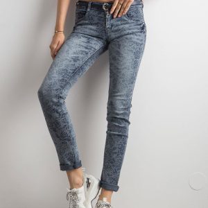 Wholesale Blue Floral Denim Pants