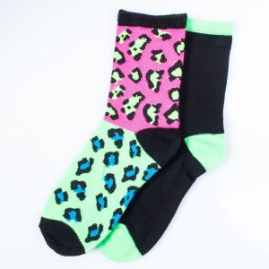 Wholesale Women's socks green leopterd-black set of 2 pairs