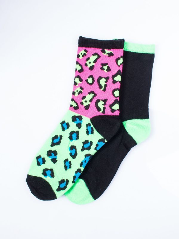 Wholesale Women's socks green leopterd-black set of 2 pairs