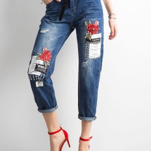 Wholesale Dark blue mom jeans pants with stripes