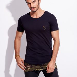 Wholesale Men's Black and Navy Long T-Shirt