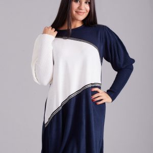 Wholesale Navy Blue and White Loose Knitted Dress