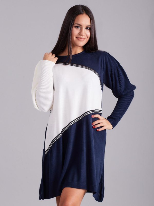 Wholesale Navy Blue and White Loose Knitted Dress