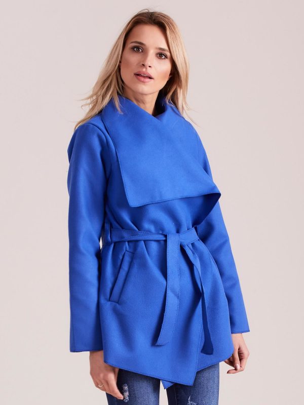 Wholesale A cornflower coat with binding and pockets