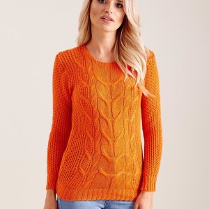 Wholesale Orange knitted sweater with braids