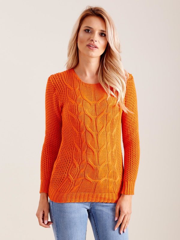 Wholesale Orange knitted sweater with braids