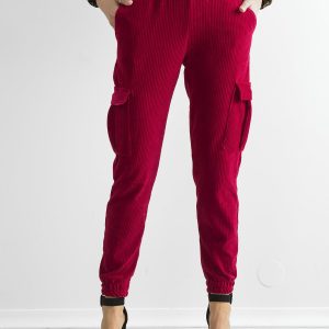 Wholesale Dark red corduroy pants with cargo pockets