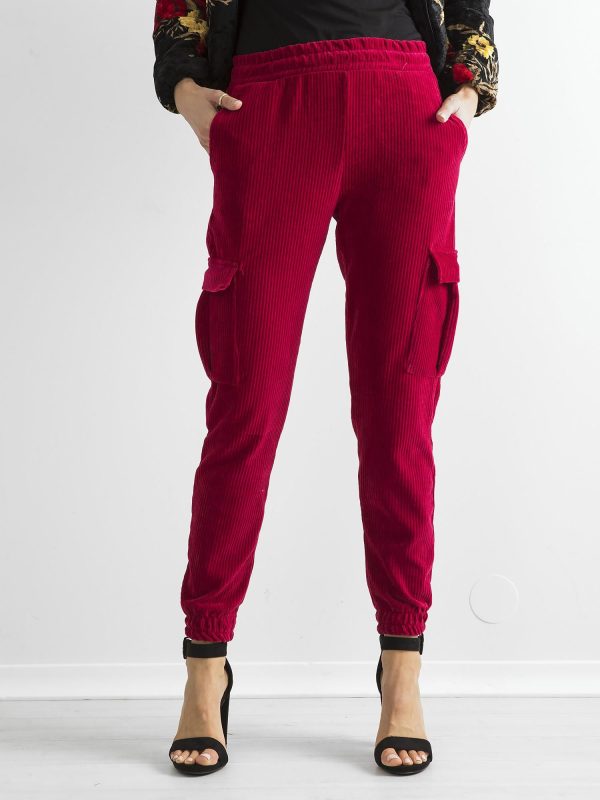 Wholesale Dark red corduroy pants with cargo pockets