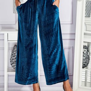 Wholesale Velour flare trousers with turquoise