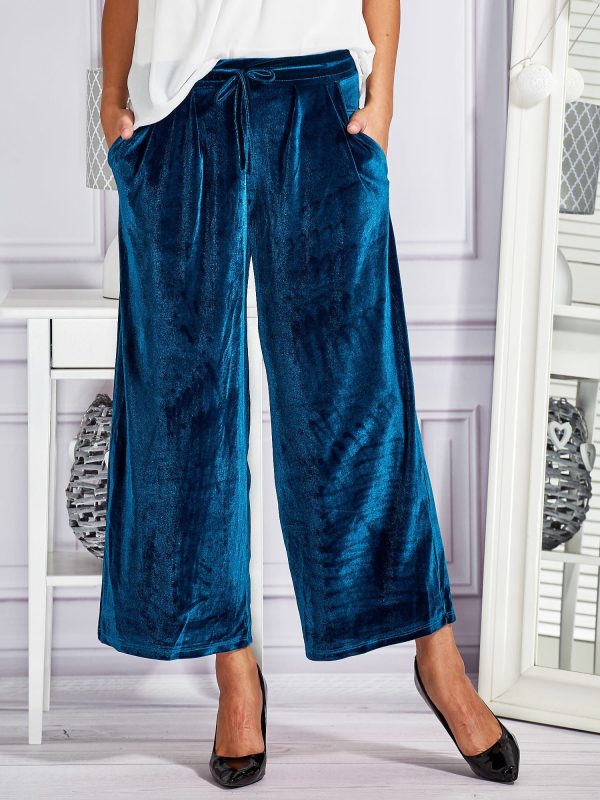 Wholesale Velour flare trousers with turquoise