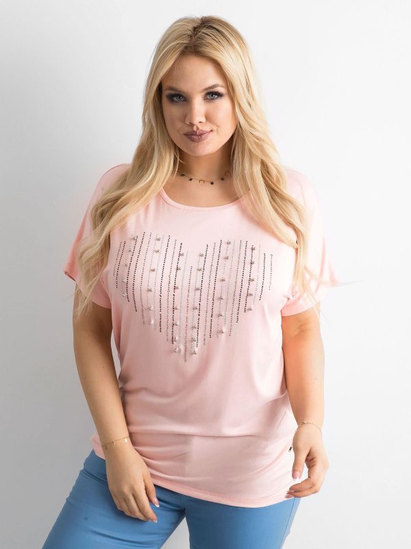 Wholesale Women's Plus Size T-Shirt with Applique Light Pink