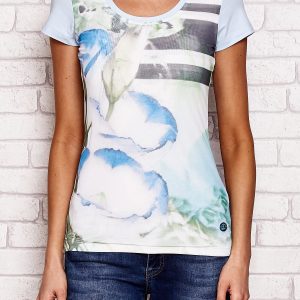 Wholesale Light blue t-shirt with floral motif