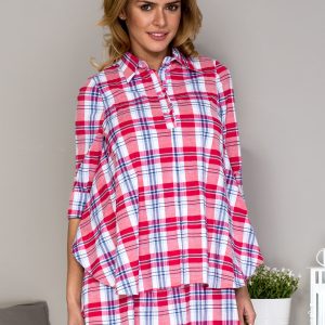 Wholesale Red tunic with a colorful check with oversize cut