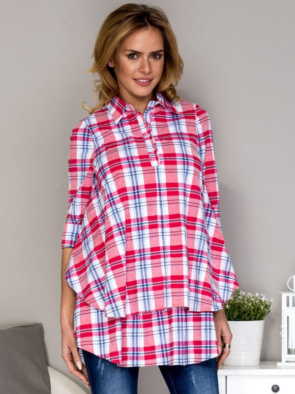 Wholesale Red tunic with a colorful check with oversize cut