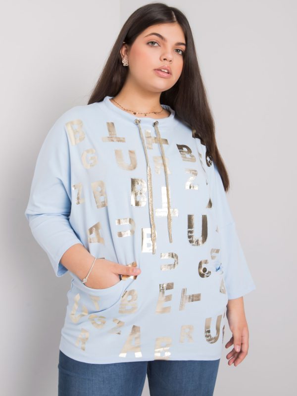 Wholesale Light Blue Plus Size Blouse with Keziah Print