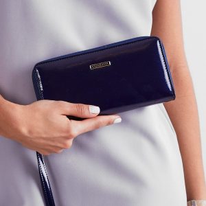 Wholesale Navy blue lacquered wallet with handle