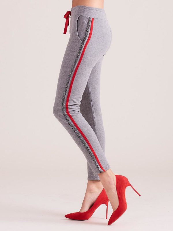 Wholesale Grey sweatpants with shiny stripe