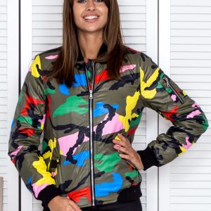 Wholesale Women's bomber jacket in colorful camo pattern