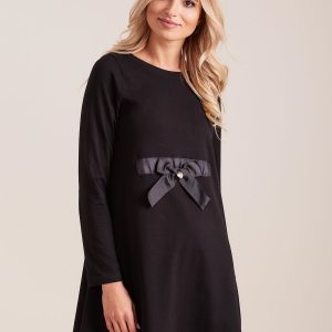 Wholesale Black Cotton Dress with Bow