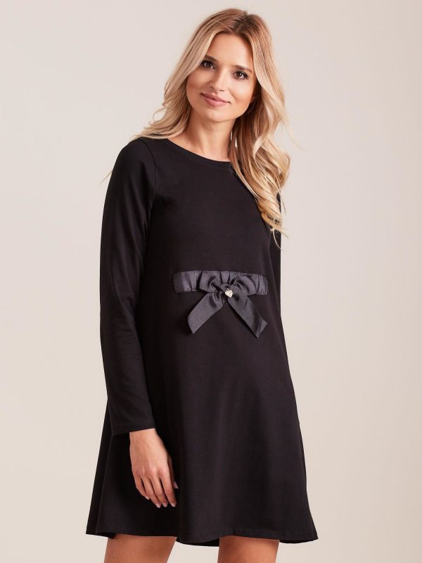 Wholesale Black Cotton Dress with Bow