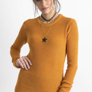 Wholesale Dark yellow sweater with roll-up sleeves