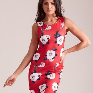 Wholesale Pencil cocktail dress with flowers red