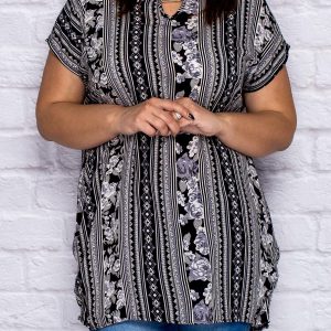 Wholesale Black shirt blouse with ethnic motifs