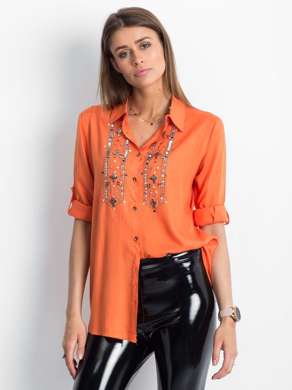 Wholesale Orange shirt with glossy applique