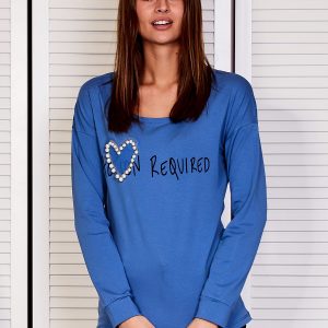 Wholesale Women's blouse with a heart made of beads blue