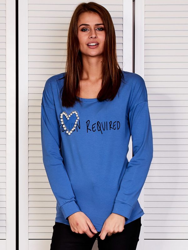 Wholesale Women's blouse with a heart made of beads blue