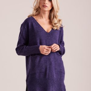 Wholesale Purple long sweater with pockets