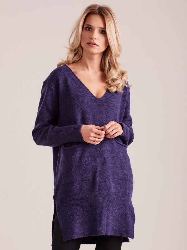 Wholesale Purple long sweater with pockets