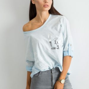 Wholesale Light Blue Loose Ladies Blouse