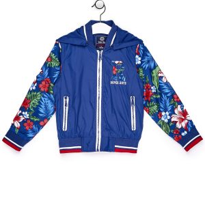 Wholesale Dark blue children's jacket with floral sleeves