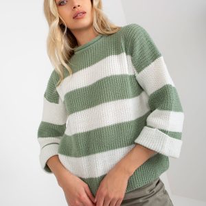 Wholesale Pistachio ecru women's striped oversized sweater