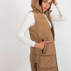 Wholesale Camel long down vest with hood