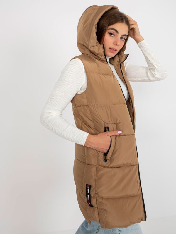 Wholesale Camel long down vest with hood