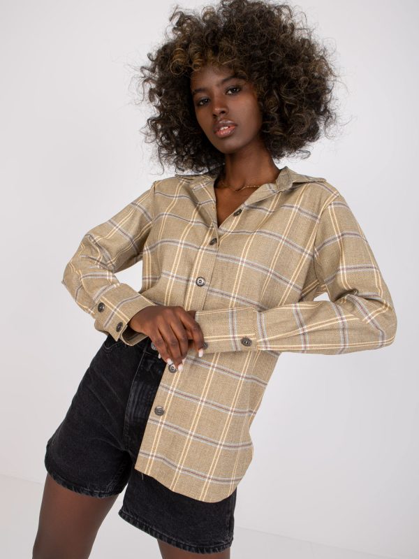 Wholesale Beige and yellow checked shirt with viscose