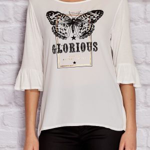 Wholesale Ecru blouse with butterfly