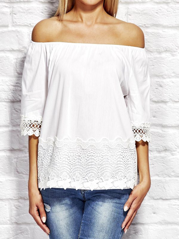 Wholesale Women's blouse with lace trim white