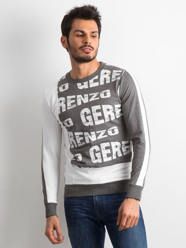 Wholesale Grey and white sweatshirt for men with inscriptions