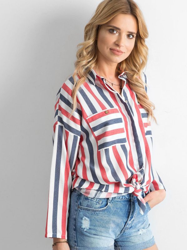 Wholesale Red and navy striped oversize shirt