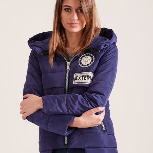 Wholesale Navy blue winter jacket with hood and fringe