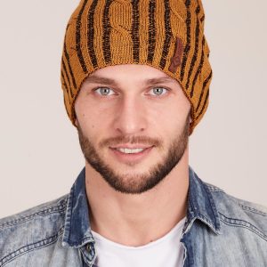 Wholesale Yellow men's winter cap with braids