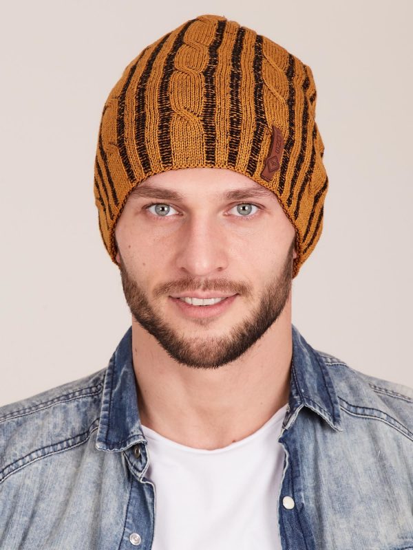 Wholesale Yellow men's winter cap with braids