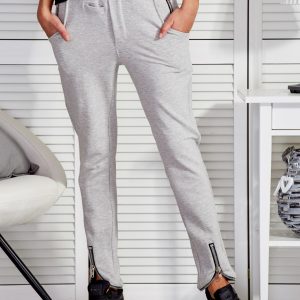 Wholesale Sweatpants with zippers light grey