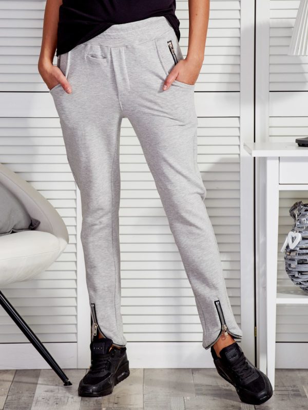 Wholesale Sweatpants with zippers light grey