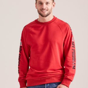 Wholesale Red sweatshirt for men with inscription on the sleeves