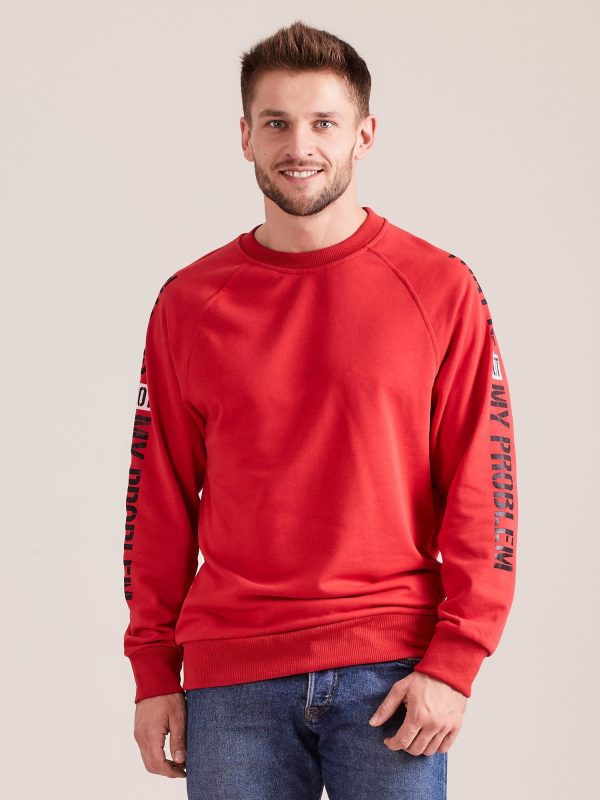 Wholesale Red sweatshirt for men with inscription on the sleeves